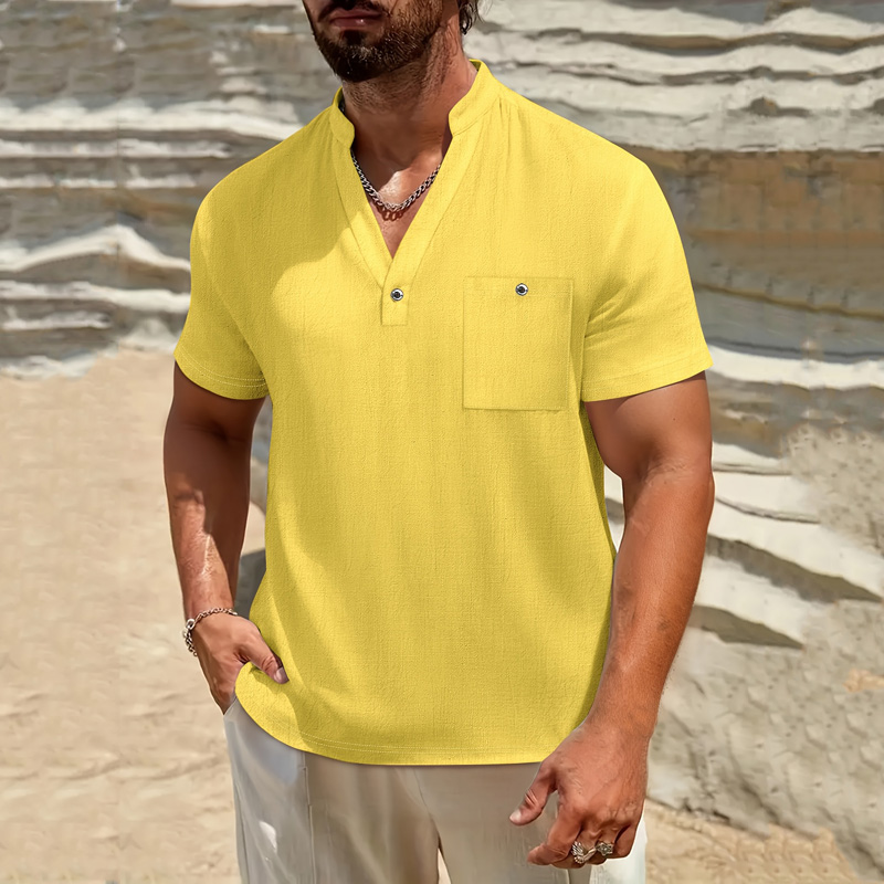 Linen Shirt Breathable - Męska koszula Henley z bawełny i