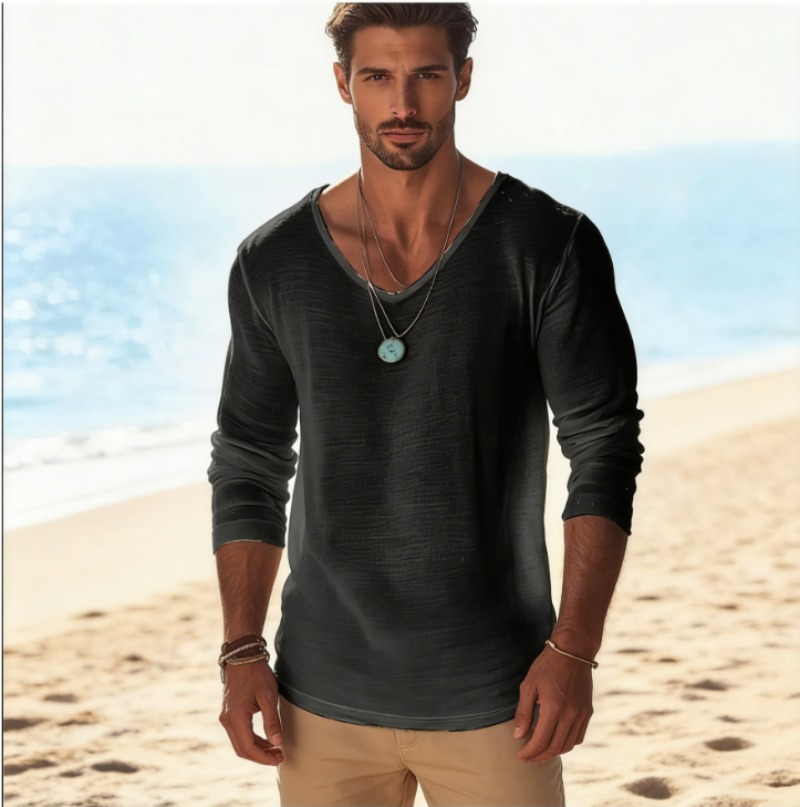 Linen Shirt Breathable - Męska koszulka z długim rękawem, z