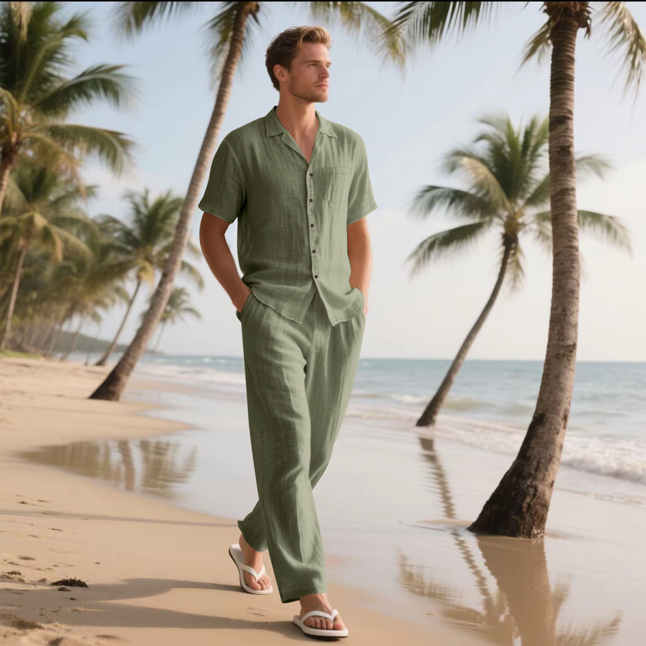 Letni męski nowy lniany, luźny – Short Linen Drawstring recenzja i cena
