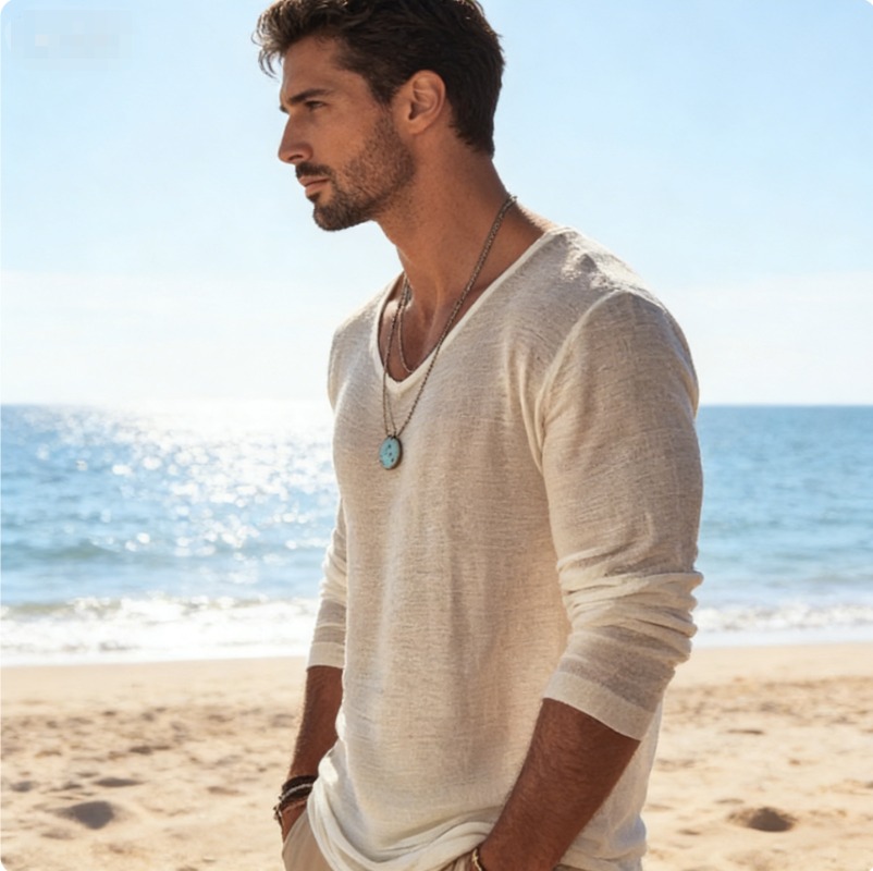 Męska koszulka z długim rękawe – Linen Shirt Breathable recenzja i cena